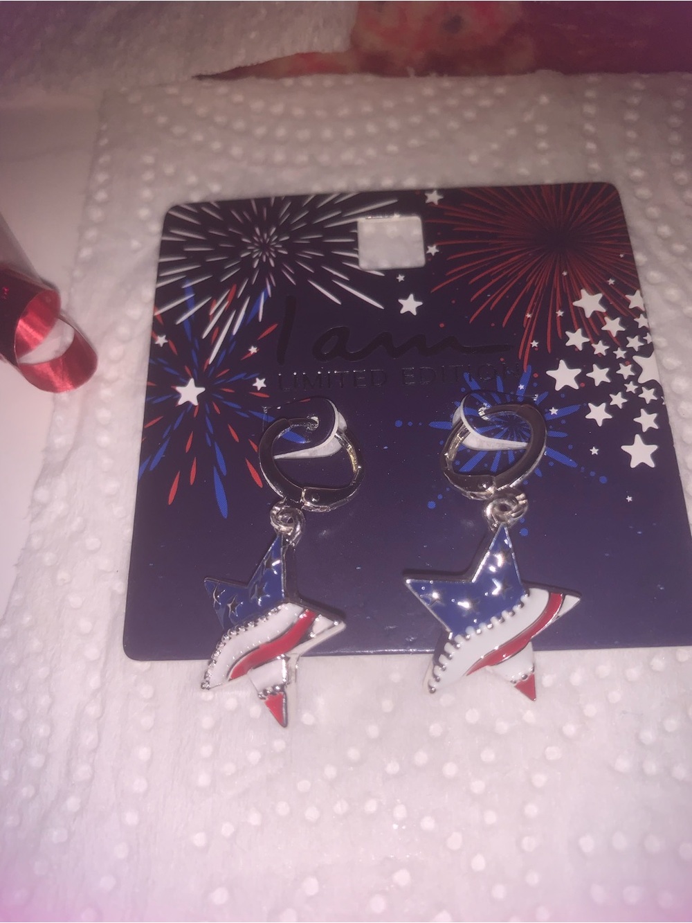 Patriotic Star Dangle Earrings - Red, White & Blue Flag July Fourth USA